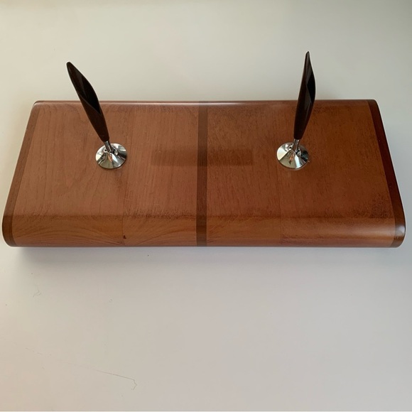 CROSS Double Pen Holder Mechanical Pencil Wood Walnut Desk Base MCM Rare HTF VTG - Picture 1 of 14